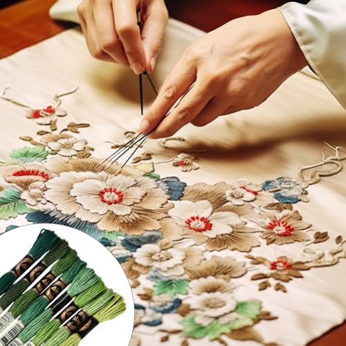 Image of 70 Yards 8 Skeins Gradient 6 Strands Green Embroidery Floss Polyester Variegated Cross Stitch Thread Friendship Bracelet String Threads Bulk Set for Hand Sewing Making Needlecraft Supply