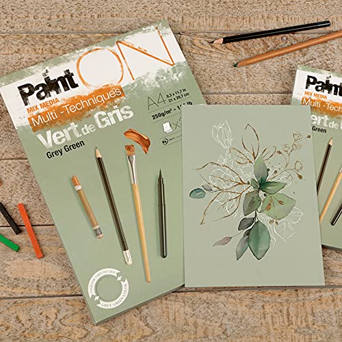 PaintON, Block A4 kopfseitig geleimt, 30 Blatt grüngrau 250g - Image 3