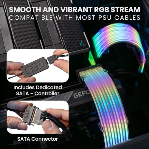 Image of TECWARE Flex RGB Cable Cover Kit | Compatible with 24-Pin Motherboard and 8-Pin /16-Pin GPU | ARGB PSU Cable Extension with 5V 3-Pin Sync | RGB Lighting Kit for PC Cables | White