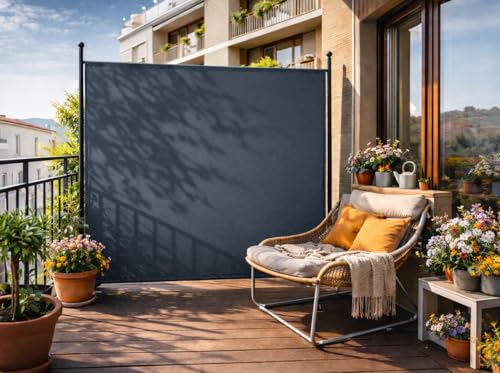 QUICK STAR Paravent Outdoor Wetterfest 180 x 178 cm Grau | Raumteiler Stellwand Innen | Garten & Balkon Sichtschutz Blickdicht
