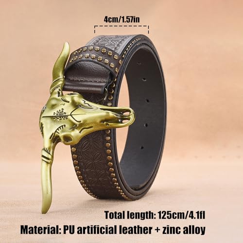 Image of 1PCS Western Cowboy Belt Buckles for Men PU Leather Buckle Belt Vintage Bullhead Belt 125cm /4.1ft