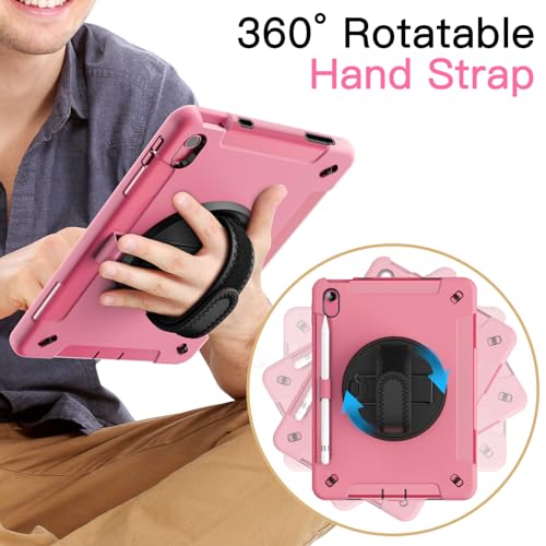 Image of JETech Cover Case for iPad (A16) 11th /10th Generation (2025 /2022) with Built-in Screen Protector, Protective Shockproof Rugged Tablet Cover, 360 Degree Rotating Hand Strap Stand (Pink)