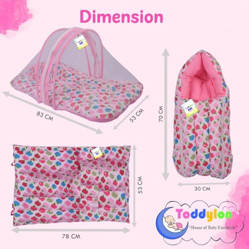Image of Toddylon Baby Bedding Set New Born Baby Bed Mosquito Net | Carry Bag|Sheets | Essentials Combo (0-6 Months) (4PCS Set)