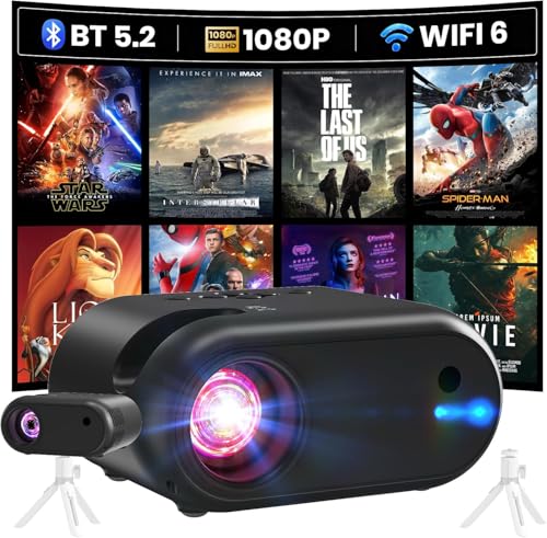 Mini Proyector con Trípode 1080p Soporte WiFi Bluetooth Proyector Portátil, Compatible con Smartphone,...