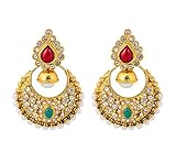Touchstone Indian bollywood multicolor Chand bali moon jewelry earrings in antique gold tone for women