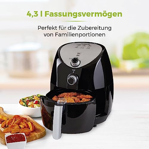 Tower T17021 Heißluftfritteuse für die Ganze Familie mit Schneller Luftzirkulation - 60-Minuten-Timer - Airfryer 4,3L 1500W - Schwarz