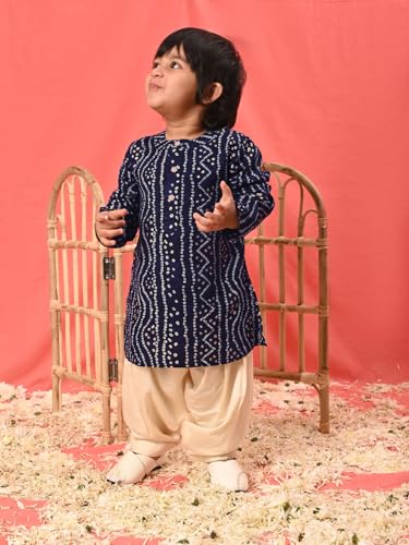 Image of Vastramay Boys' Bandhani Kurta and Patiala Set - Traditional Cotton Ethnic Wear for Infants, Perfect for Weddings and Festive Occasions
