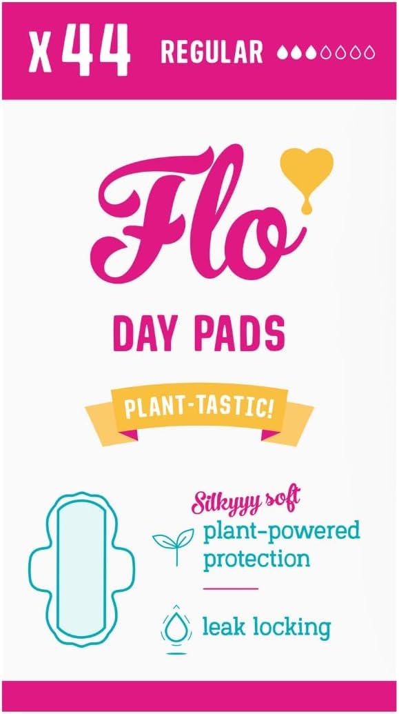 Flo Bamboo Day Period Pads – Super Absorbent, Soft, Thin Sanitary Towels – Winged Breathable for Regular Flow – 44 Count Bulk Pack
