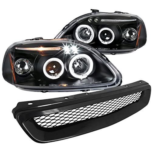 Spec-D Tuning for Honda Civic Black Led Halo Projector Headlights, Type R Style Grille