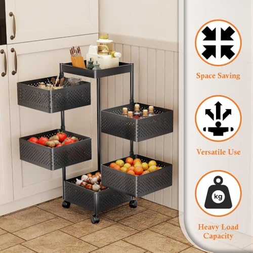 Nexanest 5 Tier Kitchen Storage Trolley with Wheels - Image 6