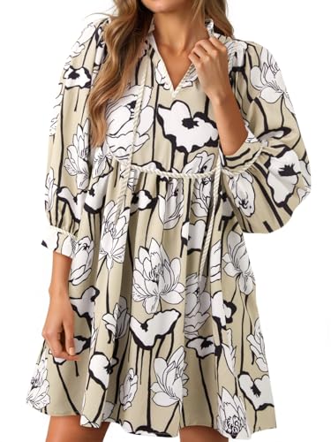 Image of Cicy Bell Womens Floral Mini Dresses 3 /4 Balloon Sleeve V Neck Flowy Babydoll Dress Summer Beach Vacation Boho Outfits