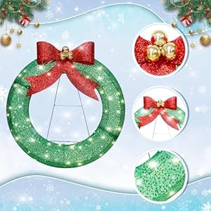32 "Christmas Decoration LED Bow Wreath Green Sequins, eco-Friendly Holiday Decoration, Suitable for Outdoor and Indoor use, Christmas Wreath with Lighting, to Create a Festive Atmosphere. 32 Christmas Decoration LED Bow Wreath Green Sequins eco Friendly Holiday Decoration Suitable for Outdoor and Indoor use Christmas Wreath with Lighting to Create a Festive Atmosphere