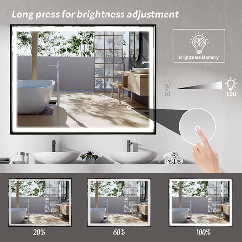 24"x 40" LED Bathroom Mirror with Black Frame, Stepless Dimmable, Anti-Fog, Shatter-Proof, Memory, 3 Colors, LED Vanity Mirror - Image 3