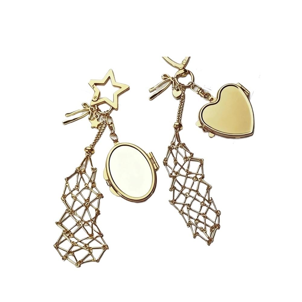 Original Design Lipstick Small Item Mesh Pocket Keychain Exquisite Hanging Bag Key Ring Adjustable Chain With Mirror