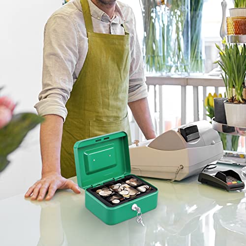 Image of KYODOLED Medium Cash Box with Money Tray,Small Safe Lock Box with Key,Cash Drawer,7.87 inchx 6.30 inchx 3.54 inch Green Medium