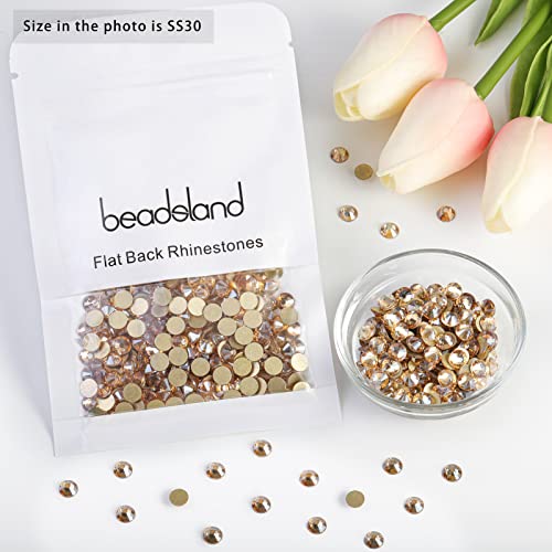 Image of Beadsland Flat Back Crystal Rhinestones, Golden Shadow, SS30, 576pcs | Flatback Glass Gems, 6.3-6.5mm, for Nail Art Craft, Glue Fix