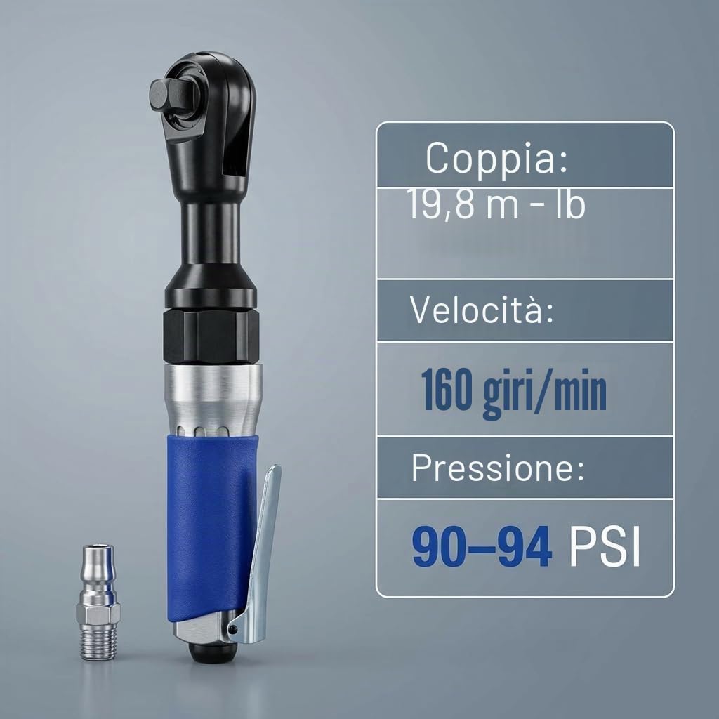 QWORK® Chiave a cricchetto ad aria da 1/2" / 12.5mm, Avvitatore a cricchetto Pneumatico, super veloce e resistente, coppia massima da 85 N.M
