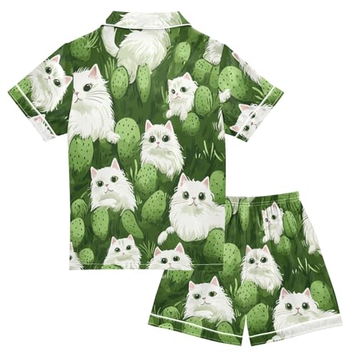 Girls Boys Summer Pajamas Satin Silky Button-Down Short Sleeve 2 Pieces PJ Sets for Kids 5-14Y Nightwear2