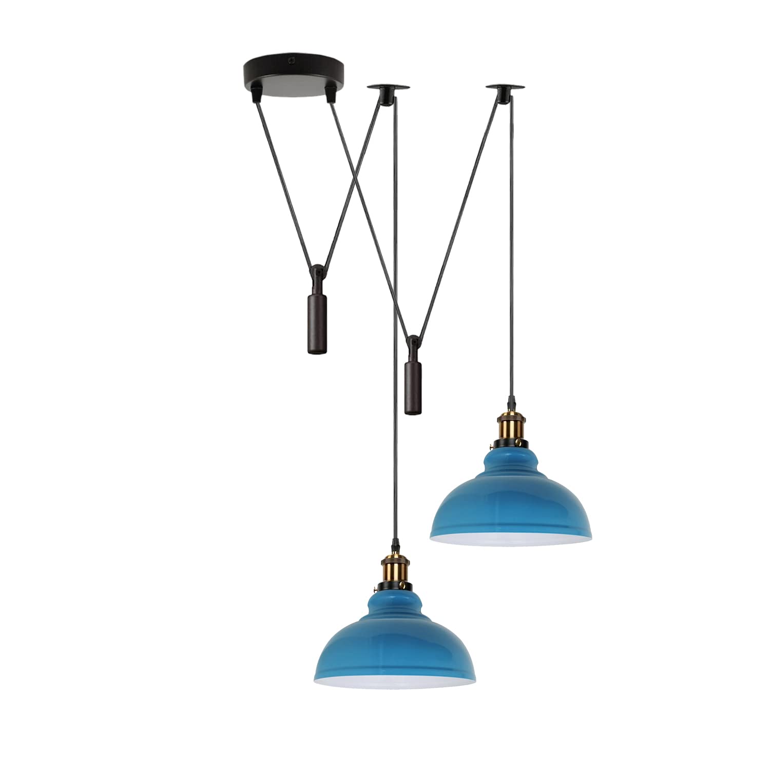 LEDSone 2 Head Ceiling Pendant Spider Light, 29cm Metal Light Shade, Adjustable 195cm Cord, Vintage Edison 60w E27 Bulb Base, Industrial Retro Lighting, Island Lamp for Dinner Room Kitchen, Blue