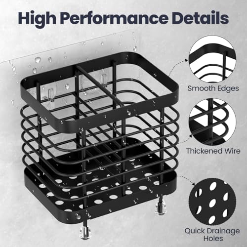 Luxspire Zahnbürstenhalter, Edelstahl Elektrischer Zahnbürsten Halter, Wand Ohne Bohren Zahnbürsten Caddy mit Abflusslöchern für Zahnpasta Organizer Bad, Zahnbürstenköpfe Halter, Schwarz