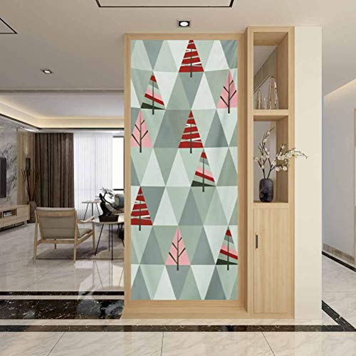 Película de vidrio decorativa para privacidad, diseño geométrico abstracto gris, ilustración retro de T, no adhesiva, sin residuos, fácil de recortar para bloquear el sol, 17.7 x 35.4 pulgadas