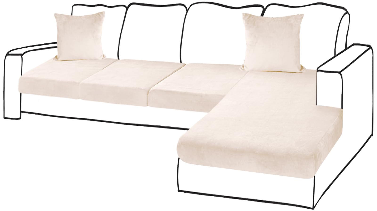 BT.WA Couch Covers for 3 Cushion Couch Sofa and 1 Chaise Lounge Cover Velvet Sectional Sofa Cover Separate L Shape Couch Slipcovers with 2 Pcs Pillowcases (3 Seater+1 Chaise, Beige)