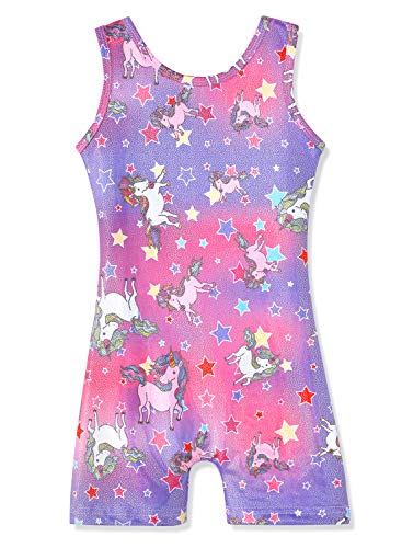 Image of HOZIY Gymnastics Leotards for Girls with Shorts Toddlers Biketards Rainbow Unicorn Dinosaur Mermaid Leopard Flower Galaxy