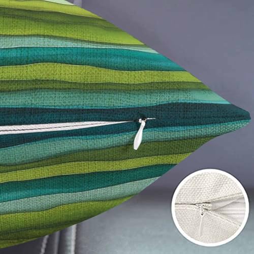 Image of Smooffly Watercolor Throw Pillow Cover,Stripped Waves Blue and Green Paint Brush Gradient Marine Sea Splash Cotton Linen Throw Pillow case Cushion Cover for Sofa Home Decorative Oblong 12x20 Inches