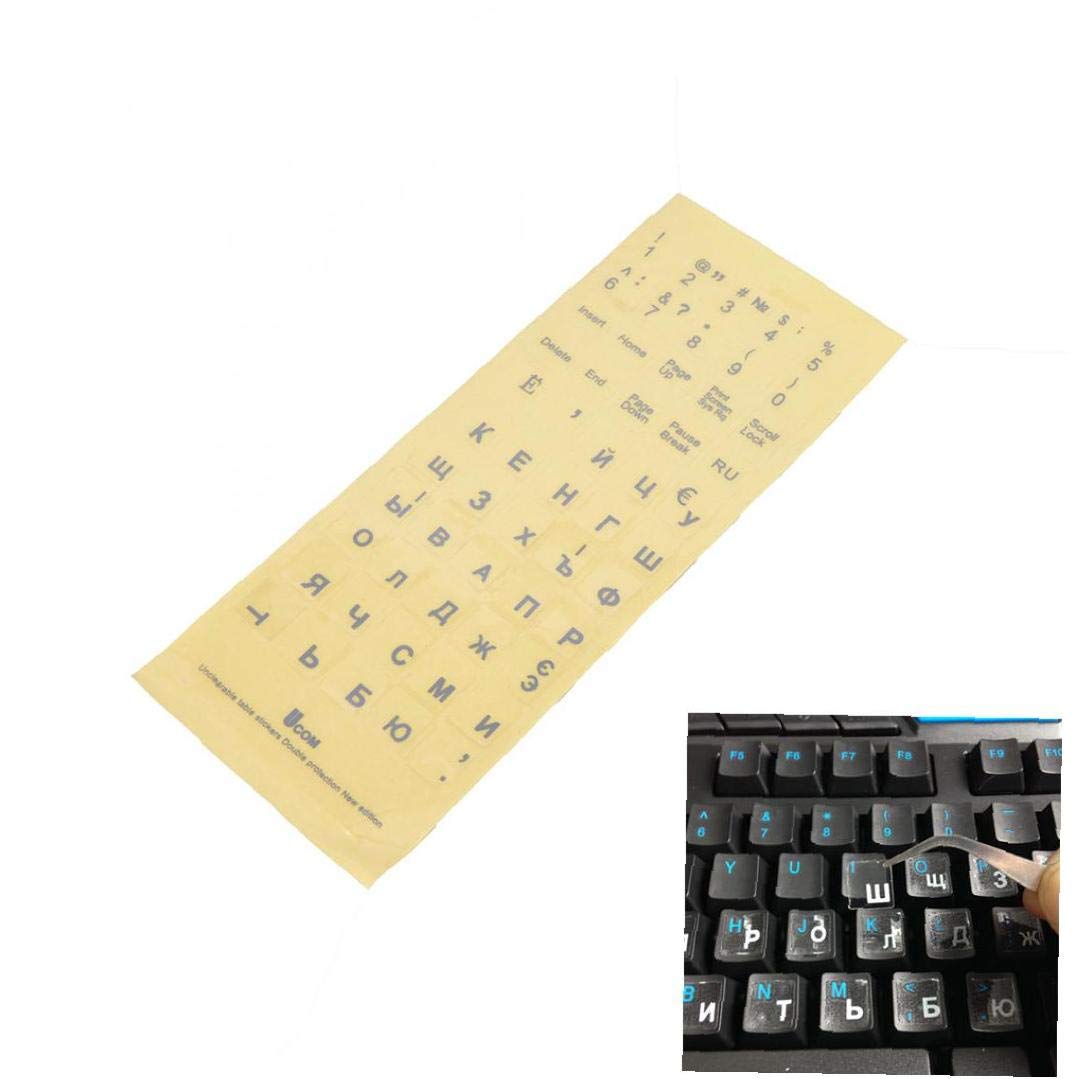 Amoyer Transparent,White Russian Transparent Keyboard Stickers Russian Layout Alphabet White Letters For Laptop Notebook Computer Pc
