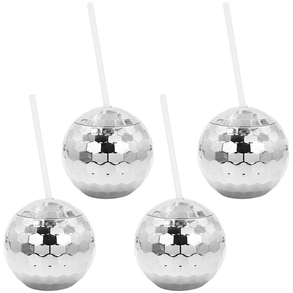 4 Pcs Disco Ball Cups, Disco Party Cups with Lid, Reusable Flash Ball Cocktail Cup for Party Nightclub Bar Supplies Wine Drinking Tea Bottle