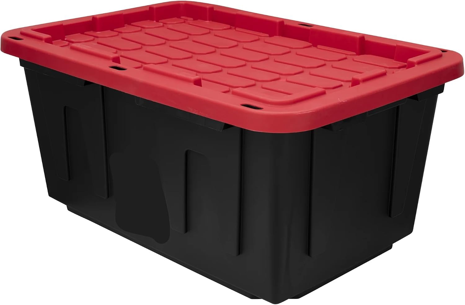 Bolsas grandes de almacenamiento de plástico negras de 27 galones con tapas rojas seguras a presión, paquete de 2, para organización doméstica e industrial