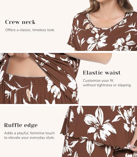 Image of NACHILA Women's Bamboo Viscose Pajama Sets Summer Cooling Short Sleeve Capri Soft Pjs Night Sweats Moisture Wicking Sleepwear