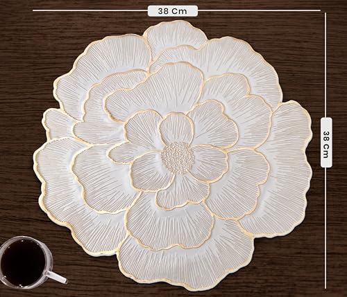 Image of Yellow Weaves 1 Pc PVC Round Table Placemat, Dining Table Mat, Stain Resistant, Anti-Skid, Waterproof, Washable, Dining, Kitchen, Restaurant Table Set Easy to Clean, Durable (Floral Golden)