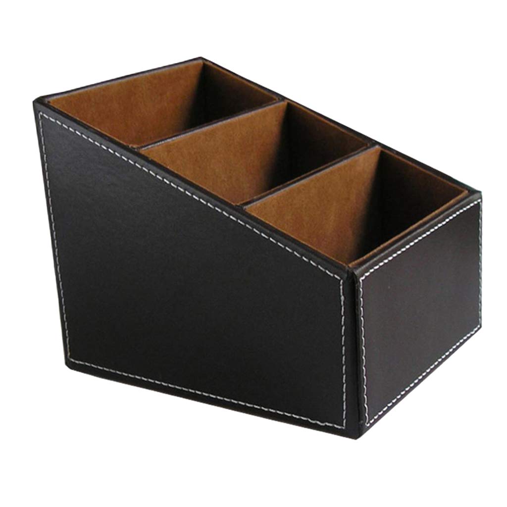 WOVEBIUS PU Desk Organizer Phone Remote Control Holder Stationery Storage Boxes Brown