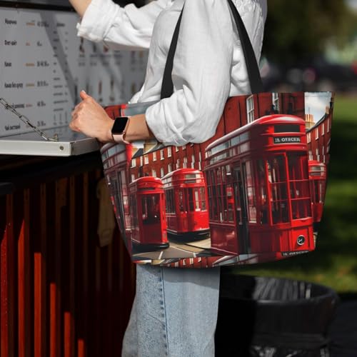 Red London Street Print Large Waterproof Beach Bag For Women With Zipper And Pockets For Travel Vacation 7