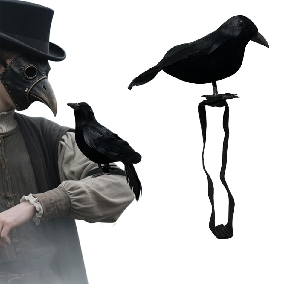 JLJIUBBKX Halloween Shoulder Strap Crow Realistic Black Feather Crow Statue Halloween Party Decoration Outdoor Bird Props for Holiday Attire Shoulder Strap Style