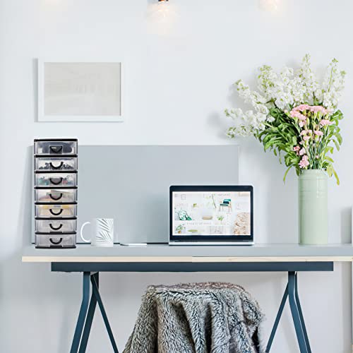 Rempry Mini Plastic Drawers Organizer, 7.1"X5.1"X13.2" Small Storage Drawers Containers With 7 Clear Drawer Units, Black #TOP5