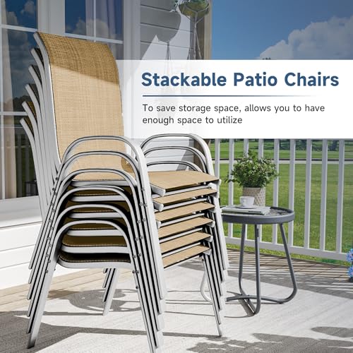 Image of Amopatio Patio Chairs Set of 6, Stackable Outdoor Dining Chairs for All Weather, Silver Frame Outdoor Chair Garden Furniture for Backyard Deck(Beige)