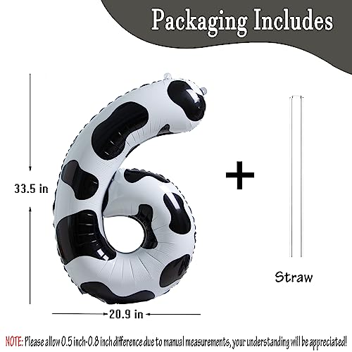 Image of Cow Print Number 6 Balloon, Large 40 Inch Cow Number Birthday Balloons | Helium Foil Mylar Balloon Cow Themed Birthday Party Decorations | Farm Barn Decor for kids,Girl,Boy