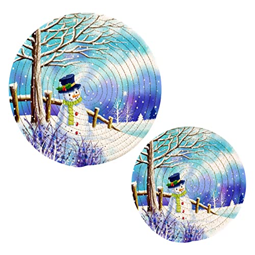 A Snowman Under A Tree on A Hill Trivets for Hot Dishes 2 Pcs,Hot Pad for Kitchen,Trivets for Hot Pots and Pans,Large Coasters Cotton Mat Cooking Potholder Set