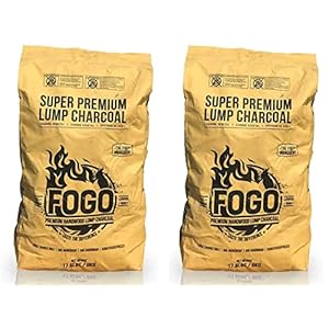 FOGO Super Premium Hardwood Lump Charcoal, Natural, Large Sized Lump Charcoal for Grilling and Smoking, Restaurant Quality, 17.6 Pound Bag, 2-Pack