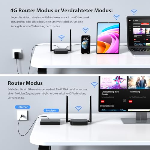 Tenda 4G03 Pro LTE Router, Mobiler WLAN Router mit SIM Karte, Cat4, 2,4 GHz WLAN bis zu 300 Mbit/s, USB-DC Powerbank, LAN/WAN, Plug&Play… – Ansicht 6