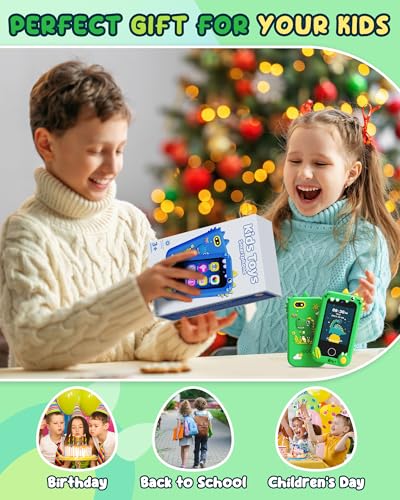 Image of UCIDCI Dinosaur Kids Smart Phone Toys for Boy Dual Camera & Music Player Toddler Selfie Phone Toys Road Trip Toys with Learning Games, Christmas, Birthday Gifts for 3 4 5 6 7 Year Old Green