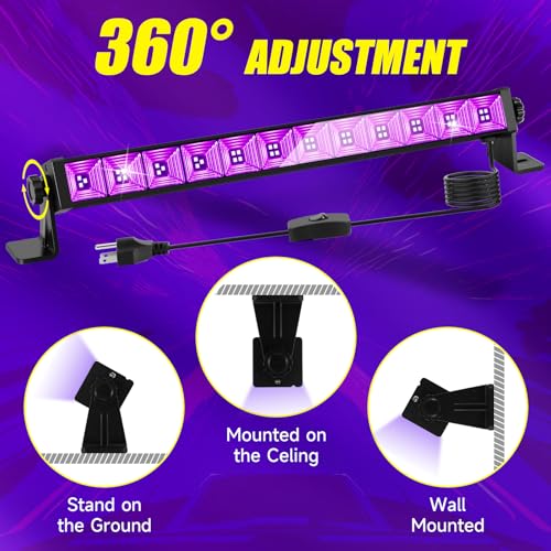 Image of 6Pack 45W Black Light, LED Blacklight Bar with 6.6ft Cord, Glow in The Dark Light Up 28x28ft, for Glow Party, Neon Decoration, Body Paint, Fluorescent Poster, Birthday, Halloween, Bedroom