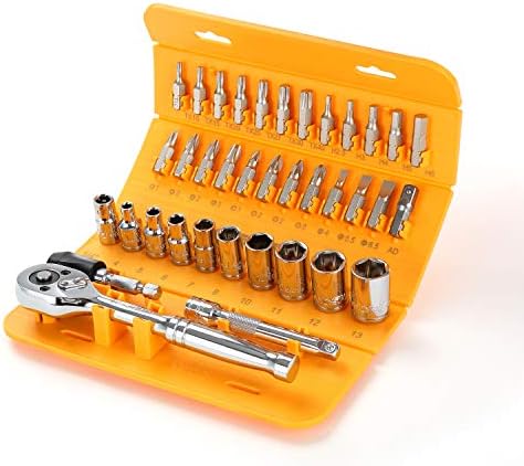 STEELHEAD 37-Piece Precision Mini Ratchet, Socket & Screwdriver Bit Set, 1/4” 72-Tooth Mini Ratchet, (5) Hex, (4) Phillips, PZ (4), & (3) Slot Bits, (9) 1/4” MM Sockets, USA-Based Support