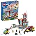 LEGO City Fire Caserma dei Pompieri, con Garage, Camion ed Elicottero Giocattolo, Set per Bambini di 6+ Anni, 60320, Imballaggio Ridotto
