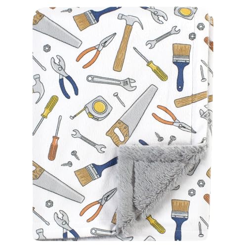 Image of Hudson Baby Unisex Baby Plush Blanket with Furry Binding and Back, Construction Work, One Size