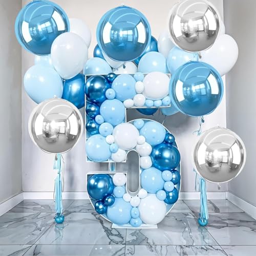 Image of Blue Silver Round Foil Balloons Birthday Prom Decor 22 Inch 6 Pcs