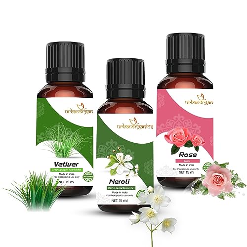 Image of Pure Combo Of 3 Essential oil For Hair & Skin Natural Therapeutic Grade & Undiluted Oil 15ML (Vetiver-Neroli-Rose)