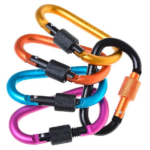 Multicolor pack of 5 Carabiner Clip Aluminum DRing Small Keychain